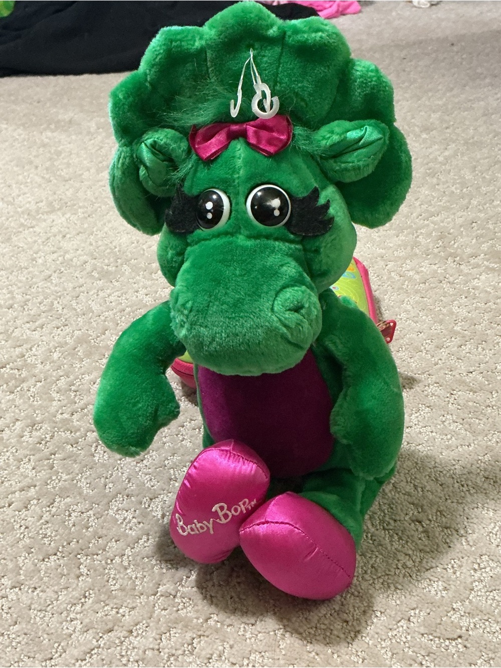 Baby Bop Plush Dragon - Green with Pink Accents